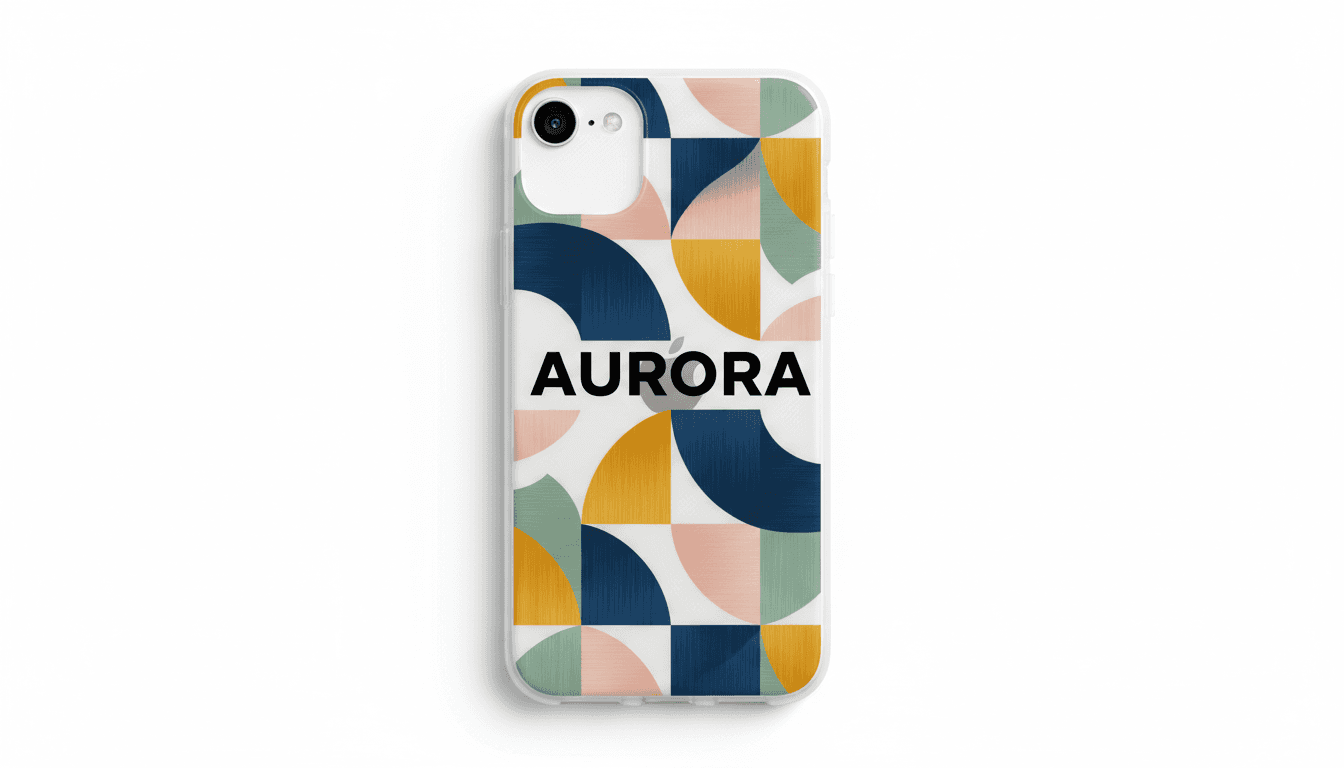 Custom printed iPhone case displaying personalized design with clean modern style