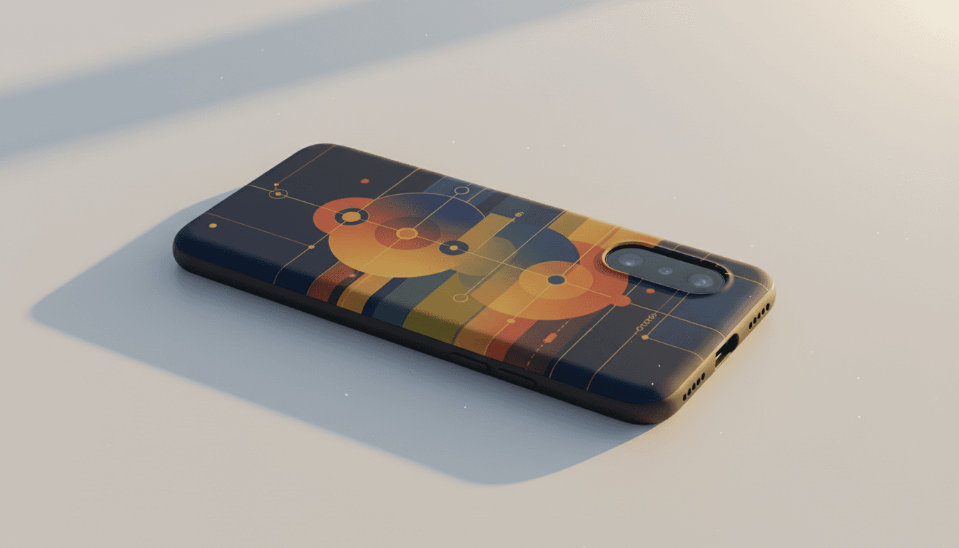 Custom printed iPhone case with vibrant design on clean white background