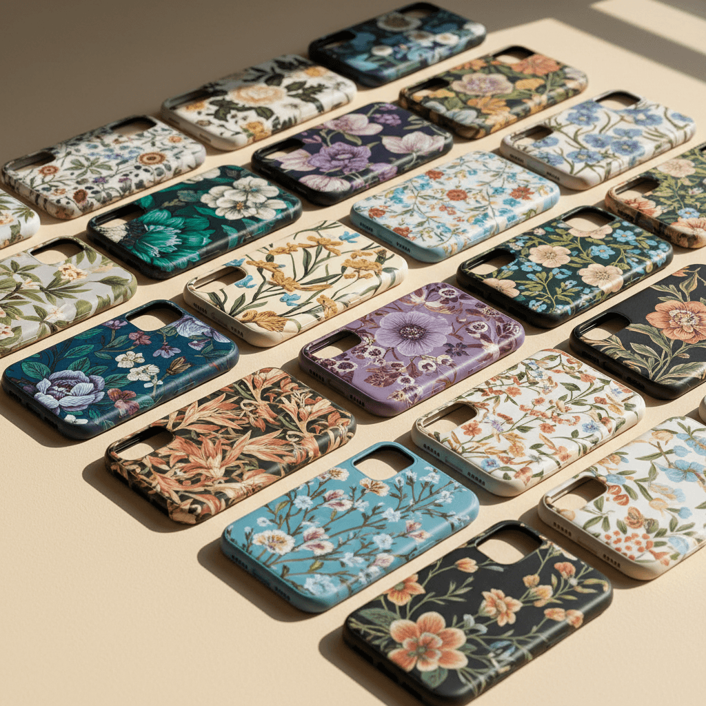 Collection of custom iPhone cases with various designs