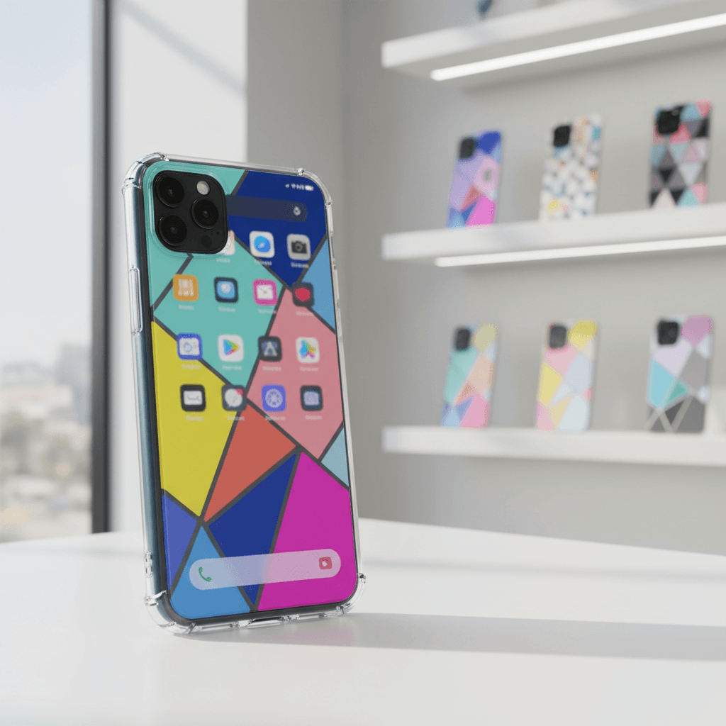 Custom printed iPhone case showcasing personalized design in clean modern style